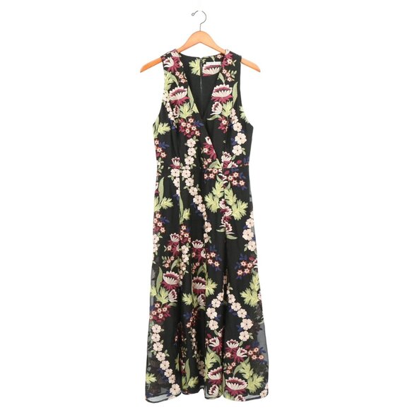 NWT Alice + Olivia Sheena Black Floral Embroidered Midi Maxi Dress 10 - Picture 4 of 10